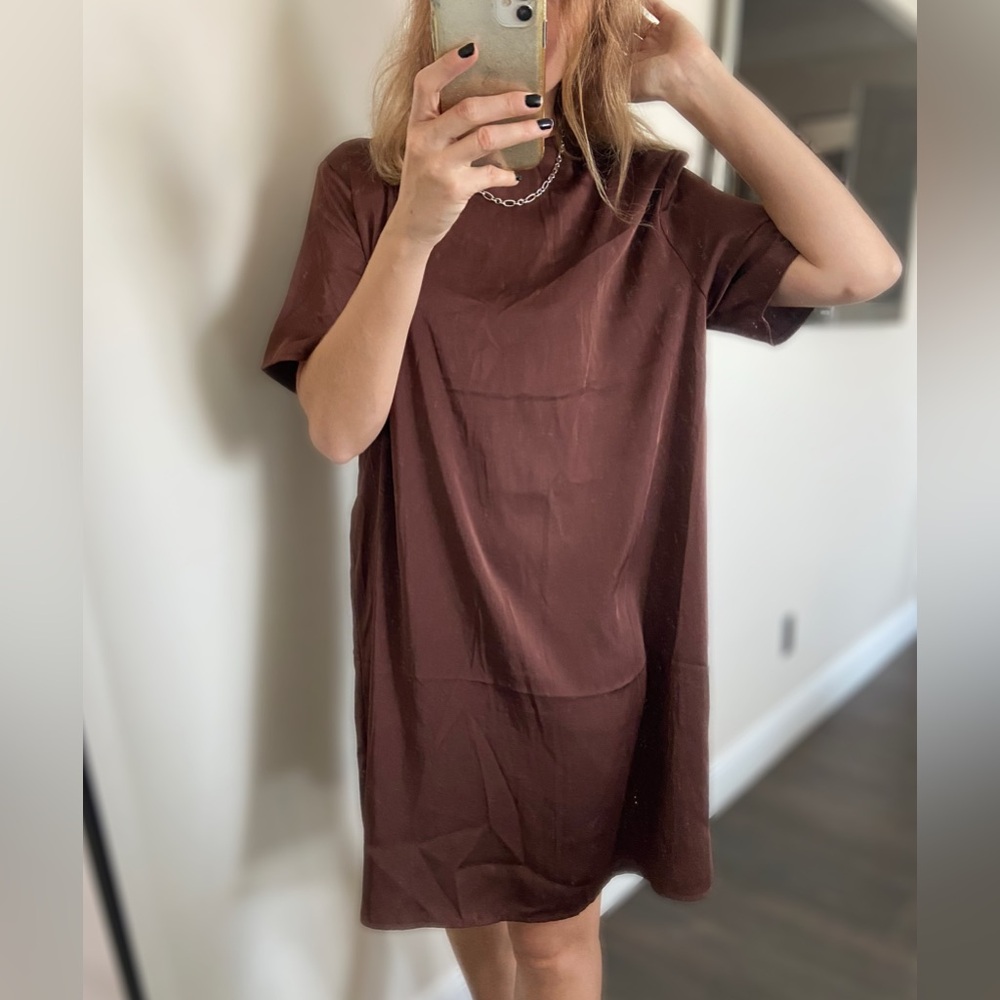 H&M chocolate brown satin casual mini dress size L